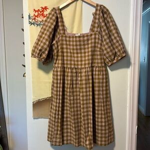 Madewell Gingham Seersucker Square Neck Dress M